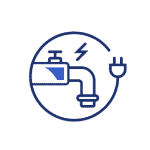 icon of a faucet, plug, and energy symbol