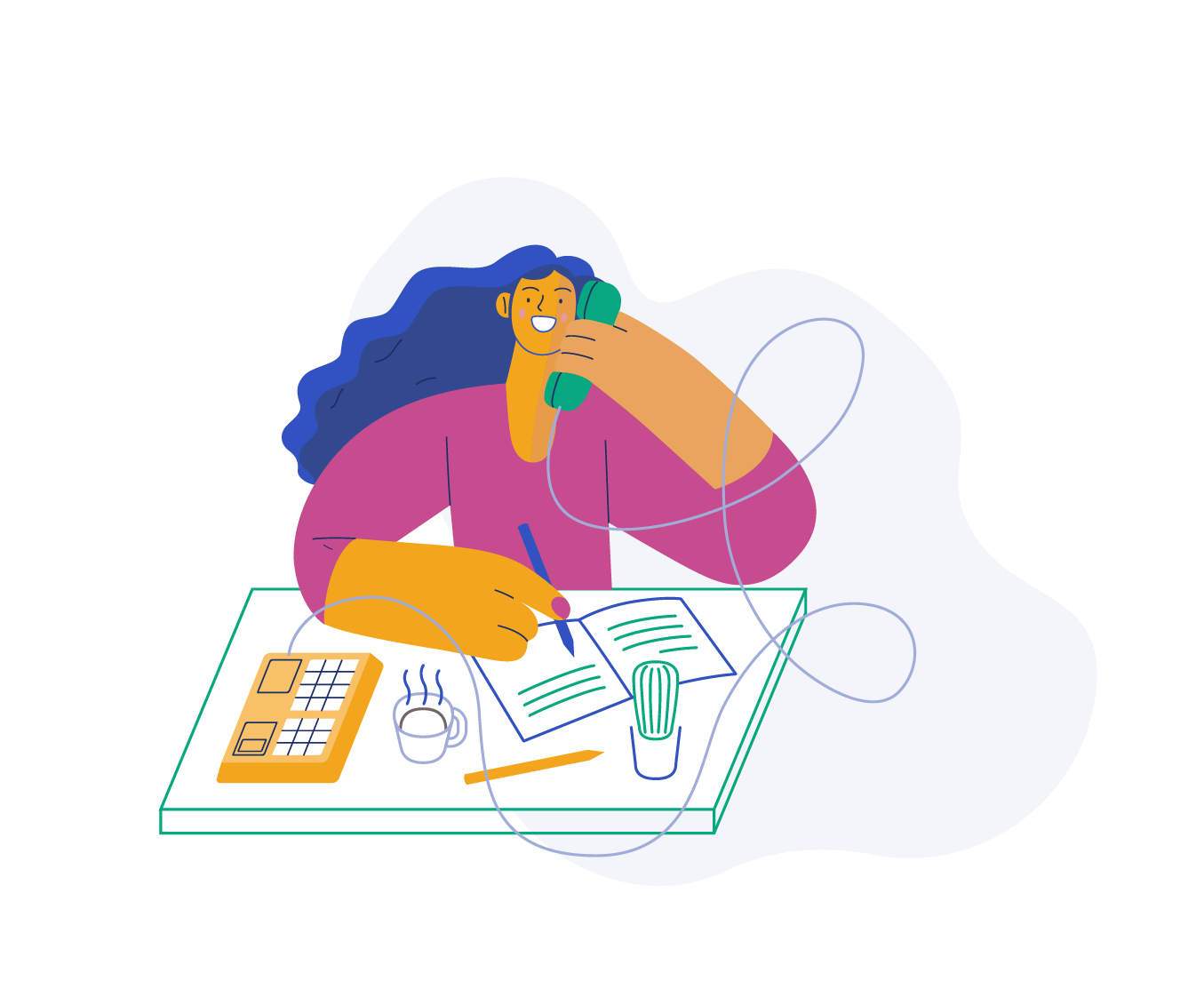 illustration of a person on the phone taking notes at a desk