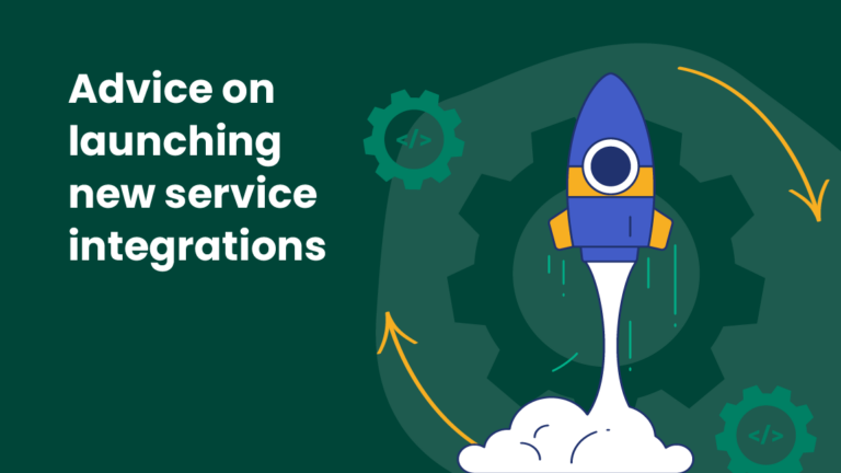 Designed image of a rocket launching. Text reads: "Advice on launching new service integrations"