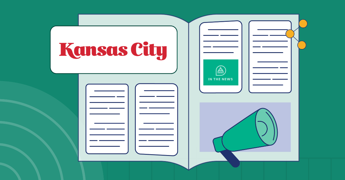 Graphic with green background and newspaper clip art with the Kansas City Magazine logo to share that PayIt made it onto their 50 Most Powerful People list