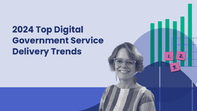 Graphic that says "2024 Top Digital Government Service Delivery Trends" with an image of Kelly Davis-Felner.