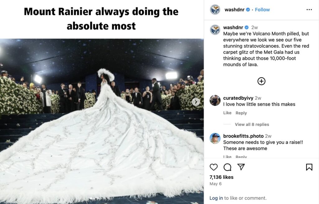 Instagram posts that's a photo of Diana Ross with the caption "Mount Rainier always doing the absolute most."