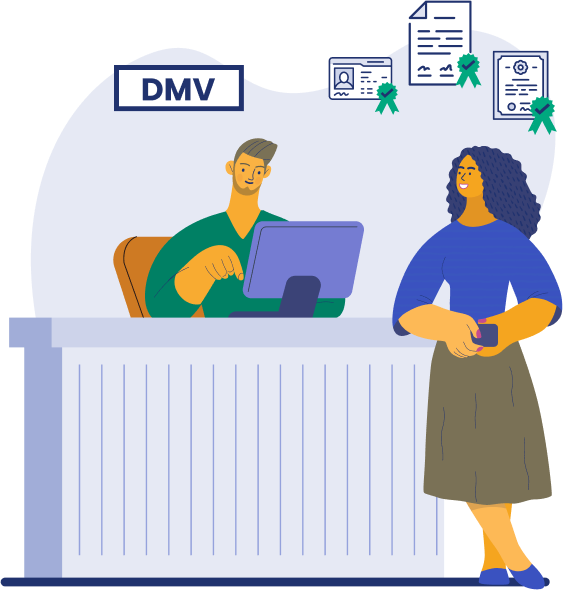Women checking in at the DMV