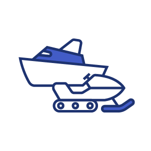 A recreational boat placed alongside a snowmobile 