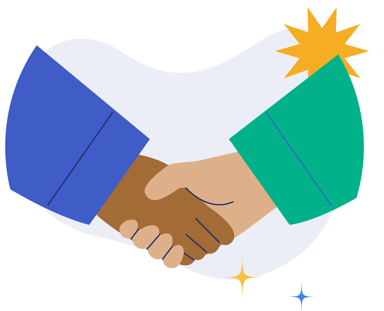 Handshake illustration symbolizing collaboration between buyers and vendors.