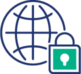 Globe with a padlock icon.