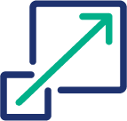 An arrow expanding diagonally outward from a box.