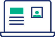 Line icon of a laptop with a customer profile on screen.