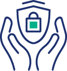 Two hands cradling a shield with a padlock inside.