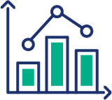 Bar chart with trend line icon.