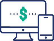 A desktop monitor and a phone with a dollar symbol passing between them.