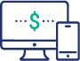 A desktop monitor and mobile phone connected with a dollar sign.