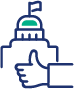 A capitol building above a thumbs-up, representing user experience.